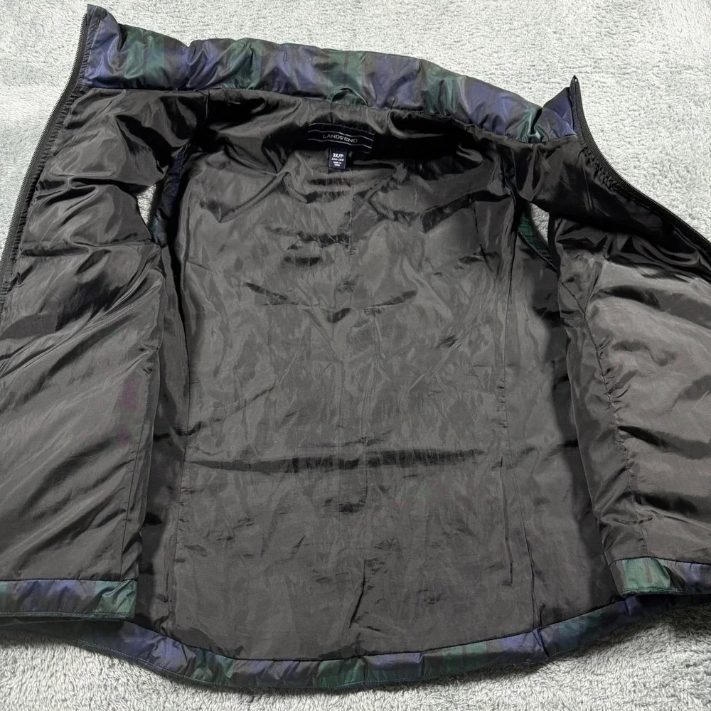Lands End Black Watch Plaid Down Puffer Vest Full Zip Multicolor‎ Size 3XL